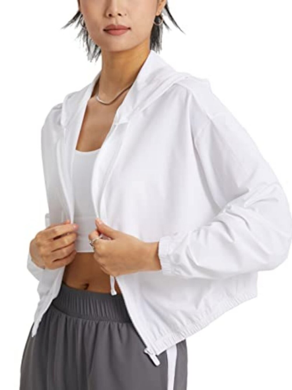 Women's UPF 50+ Cropped Zip Up Hoodie Jacket Athletic Track